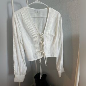 Topshop pleated white tunic tie top
